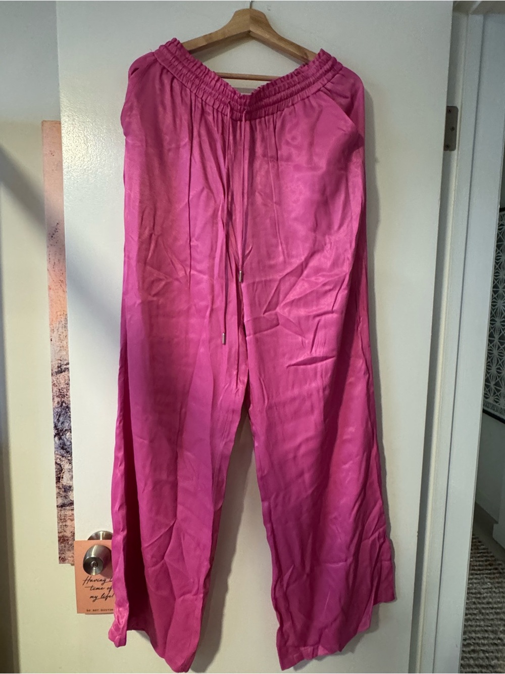 Zara Hot Pink Wide-Leg Drawstring Pants